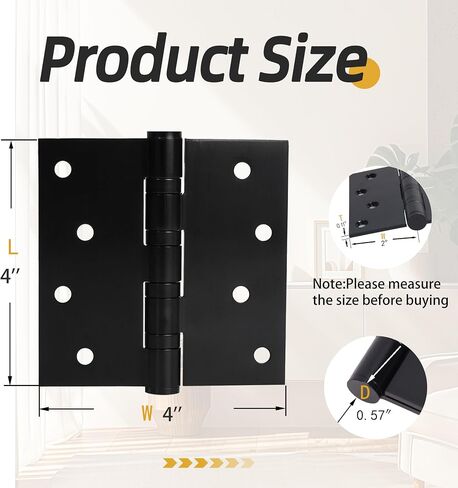 4.5 inch X 4.5 inch Heavy Duty Commercial Door Hinge, Black Hinges with Silent Steel Plain Bearing, 3 mm Thickness Stainless Steel, Square Corner with 144 Screws 18 (Pack) in Saudi Arabia