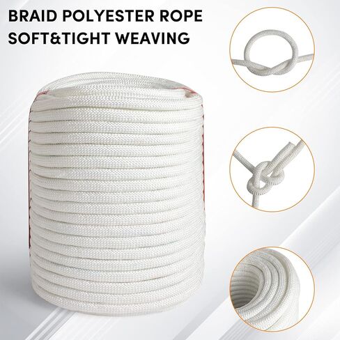 3/8 inch Braid Polyester Rope,Arborist Rigging Rope 164 ft,3520lbs Breaking Strength Strong Pulling Rope for Climbing,Camping,Sailing,Swings, etc. (Orange) in Kuwait