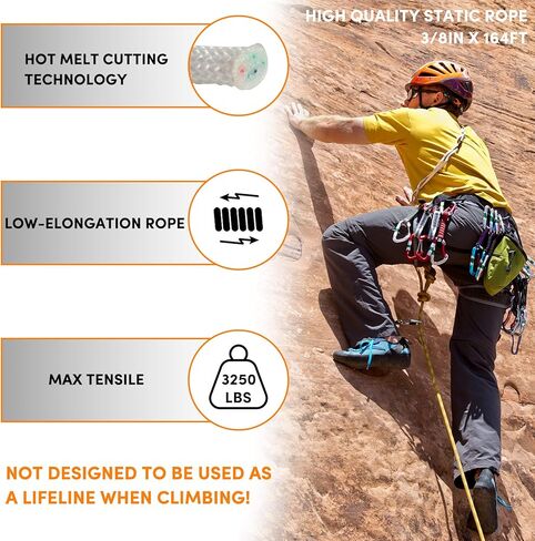 3/8 inch Braid Polyester Rope,Arborist Rigging Rope 164 ft,3520lbs Breaking Strength Strong Pulling Rope for Climbing,Camping,Sailing,Swings, etc. (Orange) in Kuwait