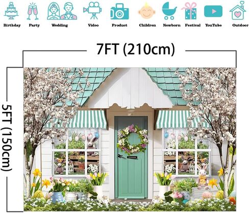 Mocsicka Easter Backdrop Blooming Floral Shoppe Easter Photo Backdrop Spring Easter Party Decor Family Party Backdrops for Photography (7x5ft) in Saudi Arabia