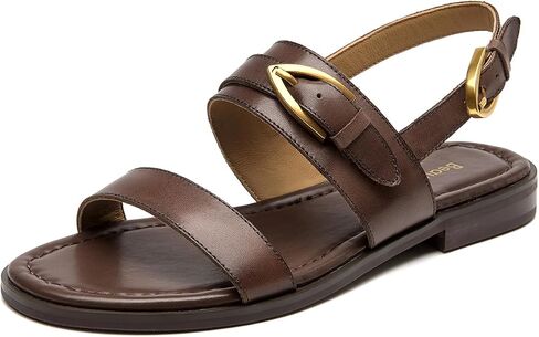 BEAU TODAY Flat Sandals for Women,Adjustable Strappy Sandals for Women,Summer Fashion Comfortable Open-Toe Wide Dress Leather Sandals for Vacation Hiking in Saudi Arabia