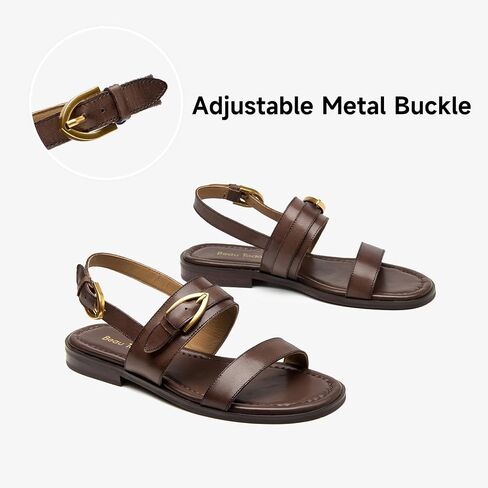 BEAU TODAY Flat Sandals for Women,Adjustable Strappy Sandals for Women,Summer Fashion Comfortable Open-Toe Wide Dress Leather Sandals for Vacation Hiking in Saudi Arabia