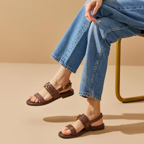 BEAU TODAY Flat Sandals for Women,Adjustable Strappy Sandals for Women,Summer Fashion Comfortable Open-Toe Wide Dress Leather Sandals for Vacation Hiking in Saudi Arabia