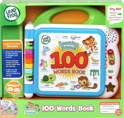 LeapFrog 601503 Learning Friends 100 Words Baby Book Educational and Interactive Bilingual Playbook Toy Toddler and Pre School Boys & Girls 1, 2, 3, 4+ Year Olds, Multi-Colour, One Size in Kuwait