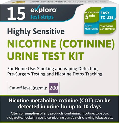 اختبارات النيكوتين شديدة الحساسية للمنزل - اختبار النيكوتين - اختبار البول الكوتينين لمدة تصل إلى 10 أيام - مجموعة اختبار النيكوتين للتبخير - 15 شريطًا من مجموعة اختبار الـvape/التبغ/الكونتينين/النيكوتين in Kuwait