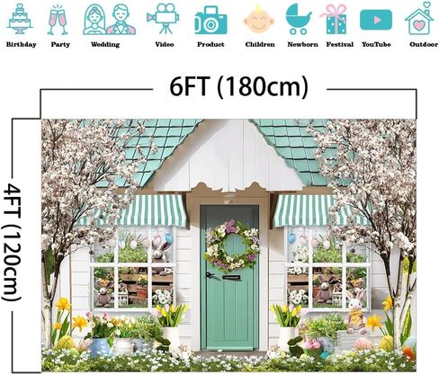Mocsicka Easter Backdrop Blooming Floral Shoppe Easter Photo Backdrop Spring Easter Party Decor Family Party Backdrops for Photography (7x5ft) in Saudi Arabia