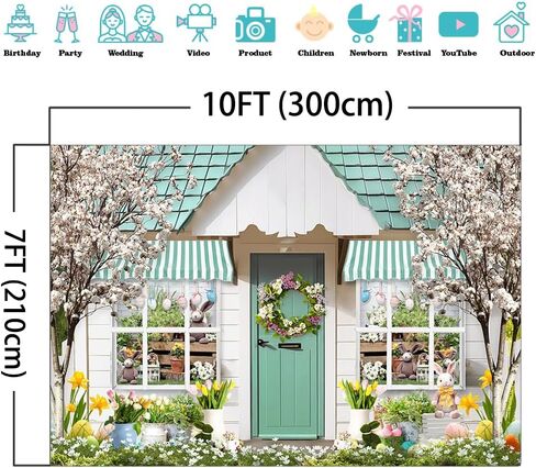 Mocsicka Easter Backdrop Blooming Floral Shoppe Easter Photo Backdrop Spring Easter Party Decor Family Party Backdrops for Photography (7x5ft) in Saudi Arabia