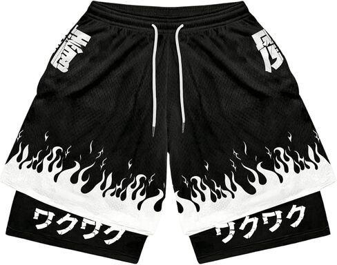 Men's 2 in 1 Basketball Shorts Tropical Graphic Drawstring Waist Workout Athletic Gym Shorts with Liner in Kuwait