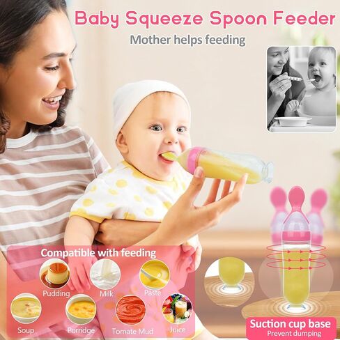 WAJIAYON Baby Fruit Feeder Pacifier - 6 Pack | 2 Baby Fruit Food Feeder Pacifier & 2 Baby Food Dispensing Spoon | Fresh Fruit Teethers for Babies | Silicone Feeder Baby,Mesh Baby Feeder (Pink-Rabbit) in Saudi Arabia
