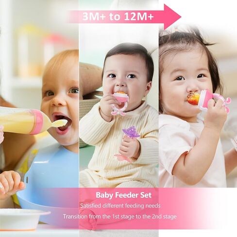 WAJIAYON Baby Fruit Feeder Pacifier - 6 Pack | 2 Baby Fruit Food Feeder Pacifier & 2 Baby Food Dispensing Spoon | Fresh Fruit Teethers for Babies | Silicone Feeder Baby,Mesh Baby Feeder (Pink-Rabbit) in Saudi Arabia
