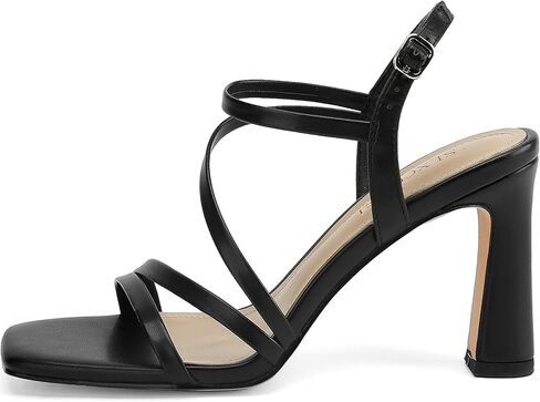 Strappy Heels for Women Dressy Heeled Sandals Square Toe Heels with Ankle Strap Chunky High Heels in Saudi Arabia