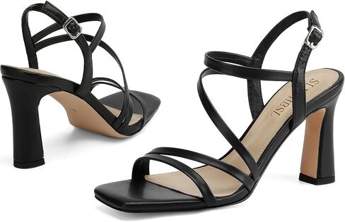 Strappy Heels for Women Dressy Heeled Sandals Square Toe Heels with Ankle Strap Chunky High Heels in Saudi Arabia