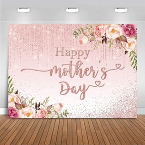 Mocsicka Happy Mother's Day Backdrop Floral Golden Dots Mothers Day Birthday Photography Background for Women Thanks Mother's Day Photo Booth Props (7x5ft)