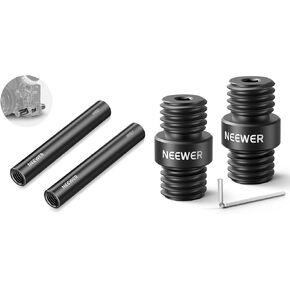 NEEWER 15mm Rod (4"/10cm Long, 2 Pack), Aluminum Alloy Extendable 15mm Extension Rods for 15mm LWS Rod Rail System Shoulder Rig, 15mm Rod Connector 2 Pack Included