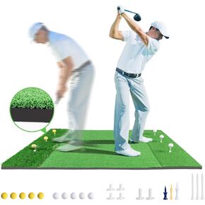 Golf Hitting Mat Indoor Outdoor, 5 * 4ft Thickened Golf Practice Mat with 3 Turfs for Backyard Swing,Driving Chipping Training