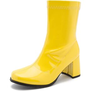LIURUIJIA Women's Gogo Boots Mid Calf Block Heel Square Toe Zipper Boots Low Heel Short Booties