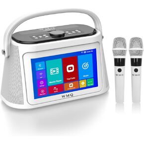 Portable Adult Karaoke Machine, Karaoke Speaker with Screen and Lyrics Display, Bluetooth Speaker with 2 Wireless Microphones, Bluetooth/AUX/USB/TF Inputs, TV Connectable, White