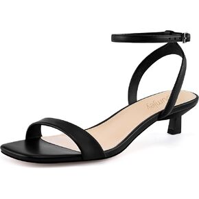 Women Kitten Heel Sandals Ankle Strap Heeled Sandals Square Open Toe Dress Party Shoes