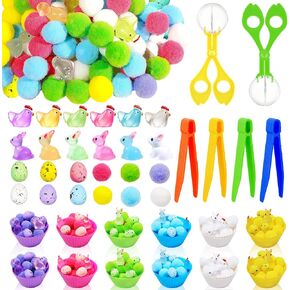 Bbiamsleep 318 Pcs Easter Sensory Bin Filler Fine Motor Skills Spring Sensory Bin Items Counting Sorting Pom Poms Decorations Include Easter Rabbit Figurines for Easter Sorting Counting
