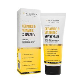 Dr. Sheth's Women & Men Ceramide & Vitamin C Sunscreen For All Skin Types Spf 50+ Pa+++ | For Deep Moisturization | Non-Greasy,Quick-Absorbing | 80G,Pack Of 1