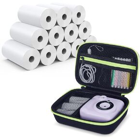 A Set of 12 Rolls Instant Print Paper for Kids Instant Camera and A Black Camera Case