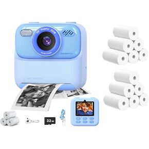 Kids Instant Print Camera with 15 Rolls Print Paper