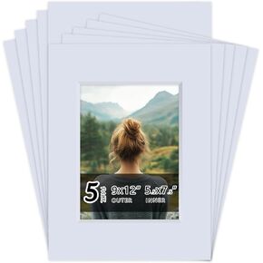 Falling in Art 5 Pack Acid Free 8x10'' White Picture Mats Board Show Kit for 4x6'' Photos, 4-Ply Beveled Pre-Cut Photo Mats with Backing Board for Frames, Artwork and Prints