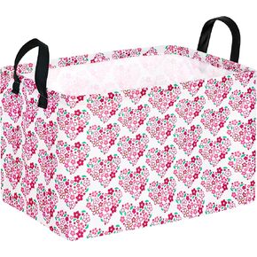 Mother's Day Gift Empty Storage Basket for Women,Baby Organizer Bins Girls Nursery hamper with Handles Closet Shelf Cube Storage Box for Kids Toys Books,Room Decor(Flower Love)