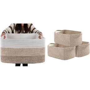 OIAHOMY Large Rectangle Blanket Basket, Woven Nursery Cotton Rope Baskets for Storage-22"x17"x12"-Gradient Yellow/OIAHOMY Cotton Rope Woven Baskets for Storage