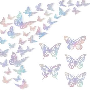 Anwyll 3D Butterfly Wall Decor,Pink Butterfly Decoration Stickers 60Pcs 5Style 3Size,Removable Butterfly Room Decor Birthday Party Decoration Baby Shower Decoration Wedding Decoration for Cake Flower