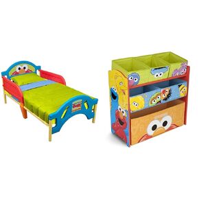 Delta Children Sesame Street Toddler Bed and 6 Bin Toy Organizer