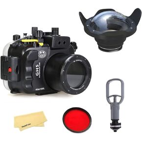 SeaFrogs Waterproof Housing Waterproof Case w/Vacuum Pump VPS-100 & 6 inch Wide Angle Dome Port Kit for Panasonic for Panasonic GH5 /GH5S/ GH5 II w/ 67mm Red Filter