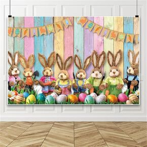 Easter Backdrops for Photoshoot Rabbit Eggs Photography Backdrop Colorful Wooden Wall Background Birthday Party Baby Shower Backdrop Decorations Photo Booth Props 10x8ft