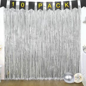 LOLStar 10 Pack Pink Party Decorations 3.3x6.6 ft Gold Foil Fringe Curtains Tinsel Backdrop Photo Booth Prop Streamer for Engagement Wedding, Birthday, Valentine's Day, Bachelorette Party Decoration
