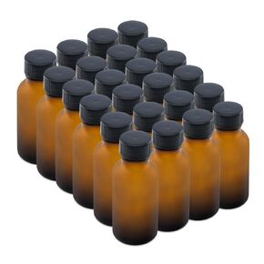 The Bottle Depot - 24 Pack - 1 oz Glass Bottle With Cap - Clear Amber - 20-400 Neck Finish - Boston Round Bottles - UV Rays Protection