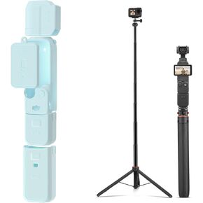 Pocket 3 Silicone Cover & 64in Selfie Stick Tripod, Scratch - Resistant Protective Case and Extendable Stand with Quick Release for DJI Osmo Pocket 3 Creator Combo Accessories (Blue)