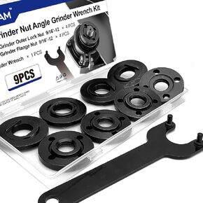 9PCS Angle Grinder Nut Angle Grinder Flange Wrench Kit 9/16-13 Flange Metal Lock Nut Grinder Parts for Compatible with Dewalt Milwaukee Makita193465-4 Metabo Bosch Ryobi Black Decker 5"