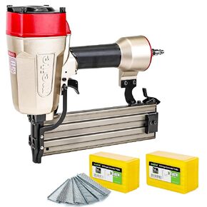 meite ST64E Concrete T Nailer with 1-1/4" and 1-1/2" Concrete Nails (400 PCS Per Size), Pneumatic 14 Gauge Heavy Duty Air Concrete Nail Gun, Compatible with 14 Gauge 3/4 Inch to 2-1/2 Inch Concrete T