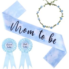 Serencatcher Cloud Baby Shower Decorations, Cloud Mom to Be Maternity Sash Mom Dad to Be Button Tinplate Badge Pin Flower Crown Headband for Blue Sky White Clouds Baby Shower Gender Reveal Party