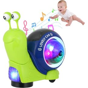 Light-Up Snail Baby Toy,Infant Luminous Crawling/Moving Toy with Music, Automatic Obstacle Avoidance,Ideal for New Born Baby & 3-6 6-12 12-18 Months Toddlers Tummy Time & Birthday Gifts(Green)