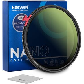 NEEWER 62mm Variable ND Filter ND2-ND400 with Putter, Adjustable Neutral Density Camera Lens Filter(0.3-2.7, 1-9 Stops), 30 Layer Nano Coated/HD Optical Glass/Water Repellent/Anti Scratch/Ultra Slim