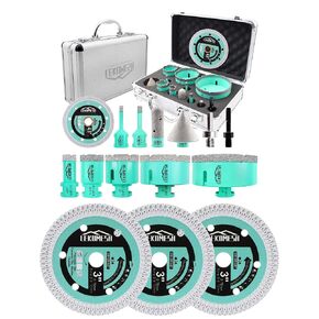Tile Hole Saw Kit and LEKOMESH Tile Blade 3In/75mm x Arbor 3/8In/10mm Diamond Saw Blade for Cutting Ceramic,Hard Porcelain,Glazed Tiles Dry Cutting disc, 3pcs
