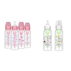 Dr. Brown's Anti-Colic Options+ Narrow Baby Bottles, Floral & Squirrel Designs, 8oz/250mL, Level 1 Slow Flow Nipples, 4 & 2 Packs, 0m+