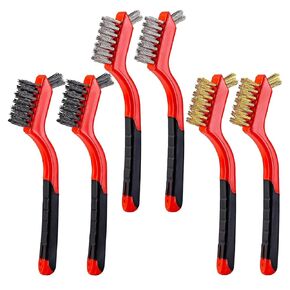 9PCS Mini Wire Brushes, Stainless Steel +Brass +Nylon Brush Set, Curved Handle Scratch Brush for Cleaning Welding Slag and Rust