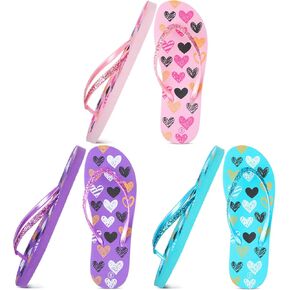 Xuhal 3 PCS Summer Slim Flip Flop for Women Girls Shower Shoes Heart Blin