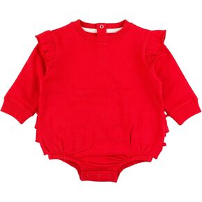 RuffleButts Baby/Toddler Girls Flutter Sleeve Sweatshirt Bubble Romper with Snaps