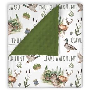 Mink Baby Boys Blanket Deer Mallard Duck Hunter ، Crawl Walk Hunt Wild Animal Hounting Lake Soft Double Layer Steprated Backing Attensing Behines ، Fehant it Toddler Crib Crib Bedding 30x40