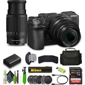 Nikon Z30 Mirrorless Camera with 16-50mm and 50-250mm Lenses + Soft Case + Cleaning Kit + Memory Card Wallet + Extreme PRO 64GB Card + Card Reader + Hand Strap + 12 Inch Flex Tripod
