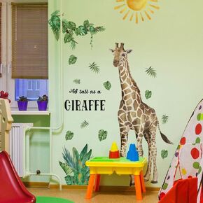iMagitek Large Giraffe Wall Decals Boho Sun Tropical Green Leaves As Tall As a Giraffe Wall Stickers for Boys Bedroom Toddler Room Nursery Daycare Classroom Wall Decor