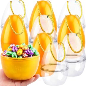 10 Pack 8 Inch Jumbo Easter Eggs Transparency White and Gold Fillable Plastic Eggs with Handle Rope for Easter Basket Stuffers Egg Hunt Supplies